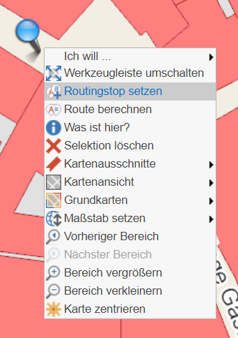 Setzung eines Routingstops per Kontextmenü (rechte Maustaste) im Kartenbereich