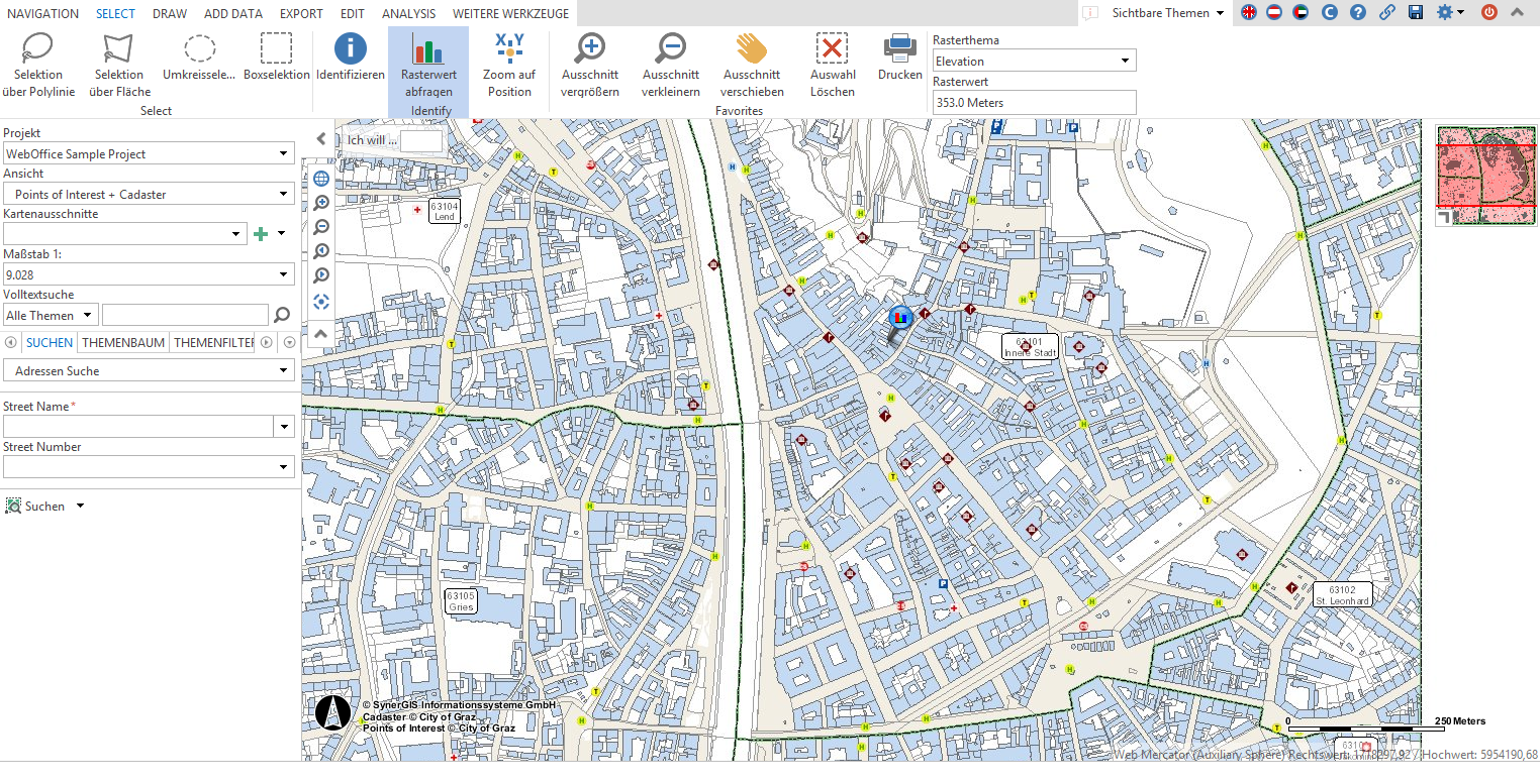 Rasterwert abfragen Werkzeug im WebOffice core Client