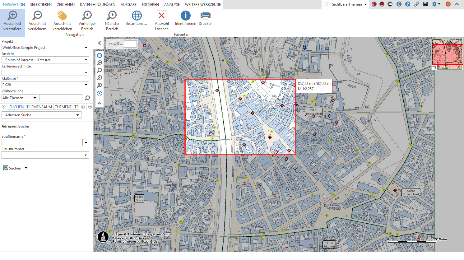 Festlegen des zu vergrößernden Kartenausschnittes