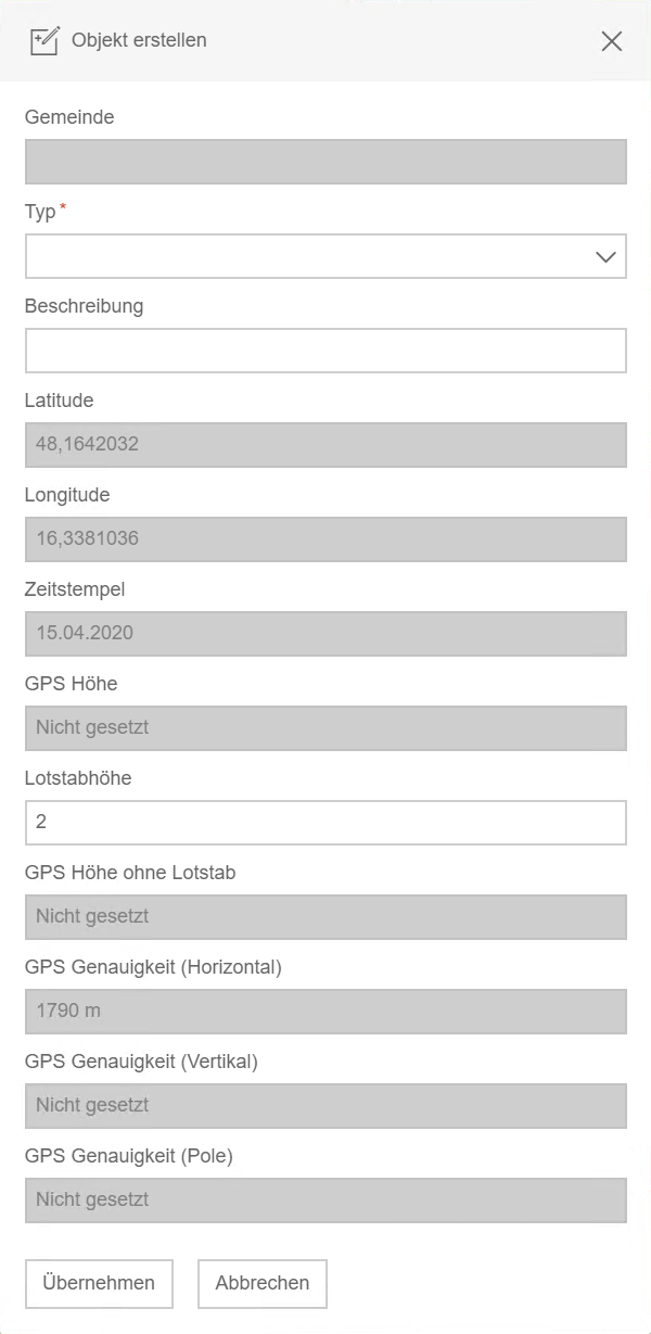 Editier Formular im WebOffice flex Client mit GPS Attributierung