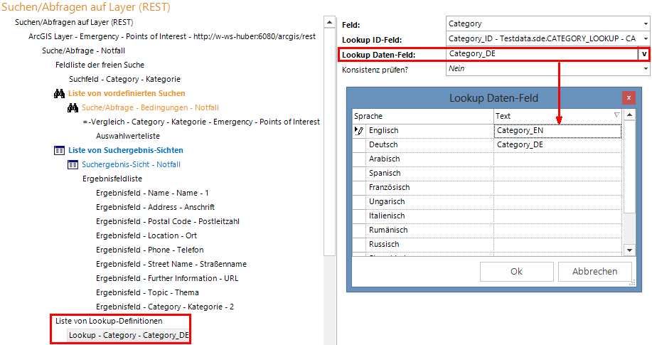 Konfigurieren eines Lookup Elements, welches den ID-Wert mit einem sprachspezifischen Wert ersetzt