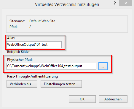 Erstellung eines virtuellen Verzeichnisses im IIS