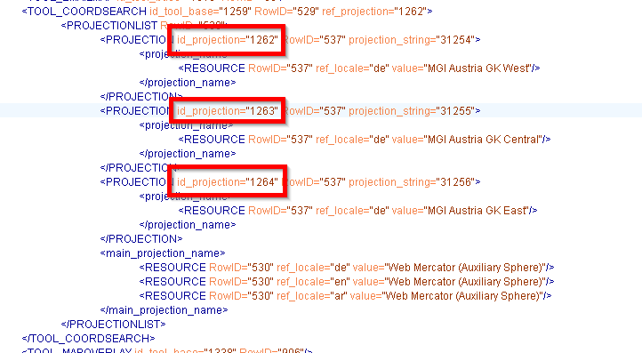 projectionParam aus der Projekt XML
