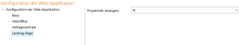 Landing Page - Konfiguration in der Anwendungskonfiguration