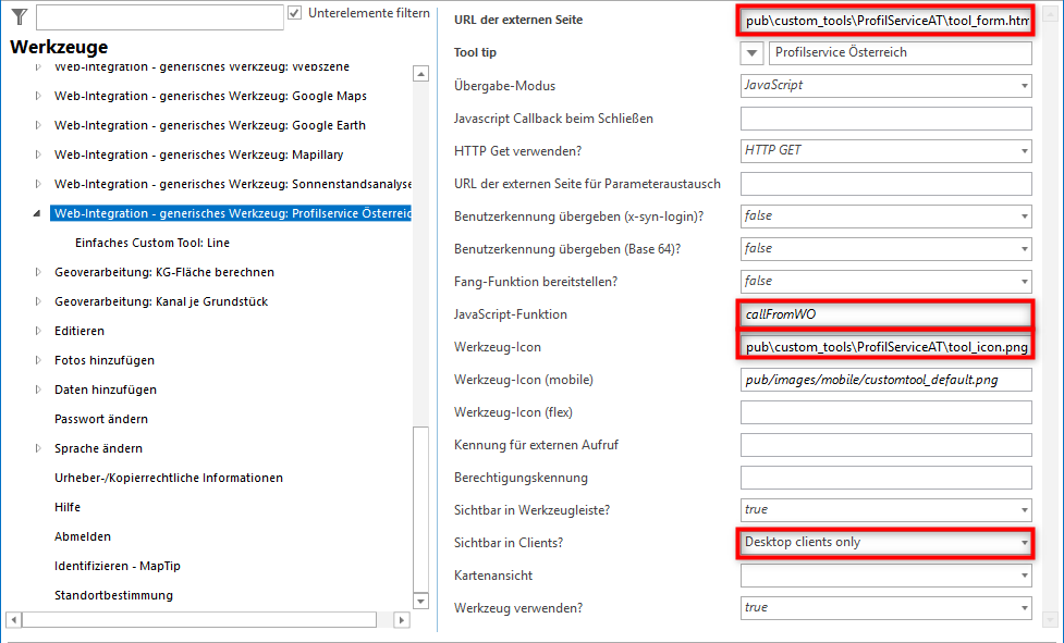 Konfiguration eines generischen Werkzeuges für das Profilservice Österreich