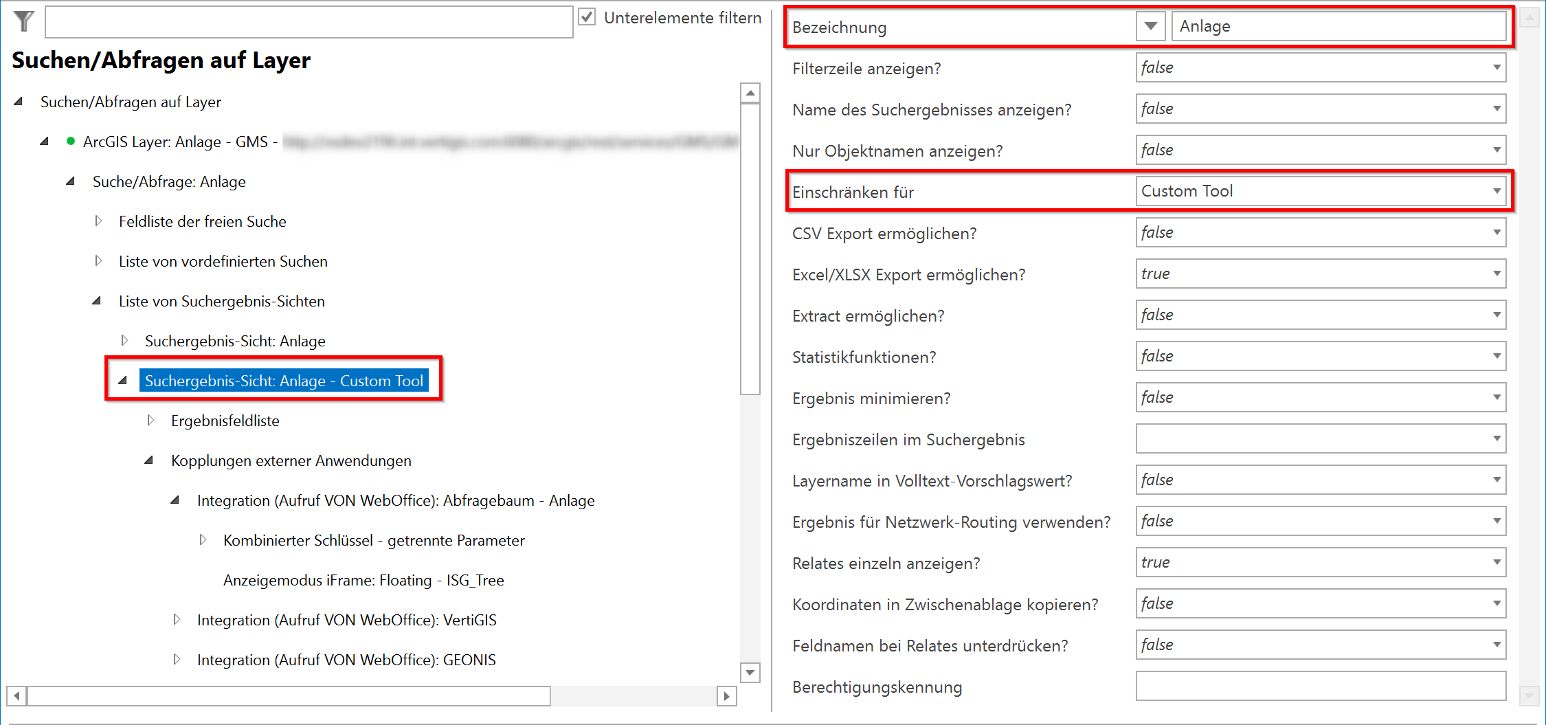 Konfiguration der Suchergebnis-Sicht im WebOffice author standalone