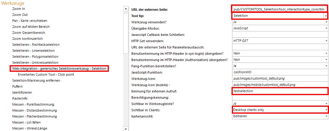 Konfiguration eines generischen Selektionswerkzeuges