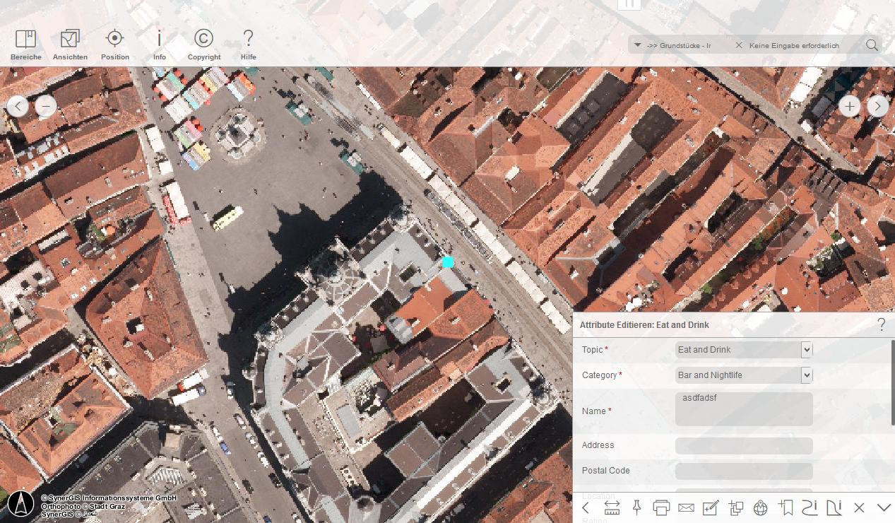 Objektgeometrie ändern von Originalposition auf Zielposition - Zoom zum vorherigen Extent umd die neue Stützpunktposition zu setzen und Editierung der Attribute