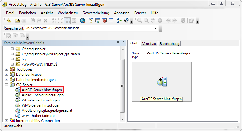 ArcGIS Server hinzufügen