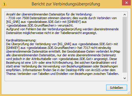 Kardinaltätswarnung bei der Verbindungsüberprüfung eines Joins falls Mehrfachbeziehungen entdeckt werden.