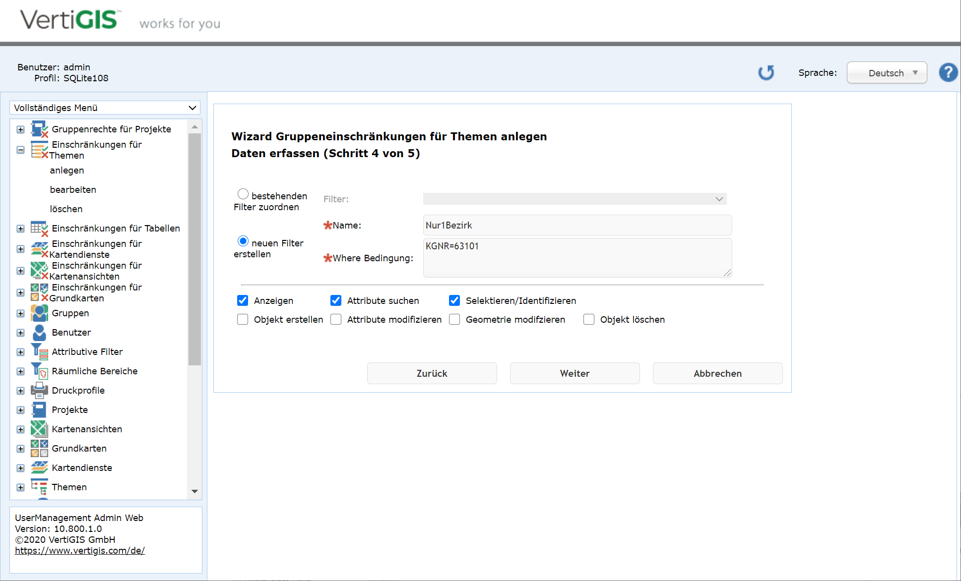 Anlegen Gruppeneinschränkungen für Themen - Schritt  4 Daten erfassen
