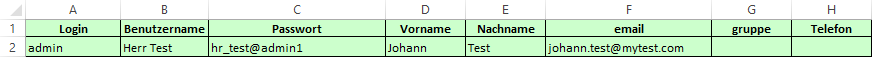 Beispiel einer Excel-Datei zum User-Import