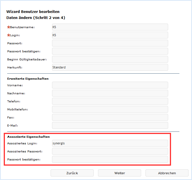 Assozierter Login des K5 Benutzers