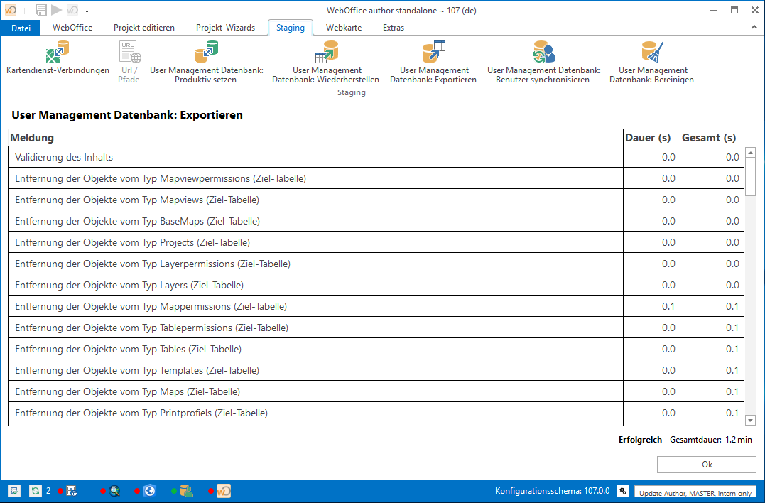 Information zum Abschluss des Exports der UserManagement Datenbank