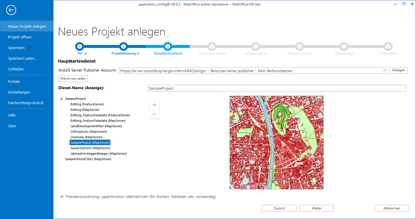 Wizard Projekt erstellen - Kartendienst verwenden