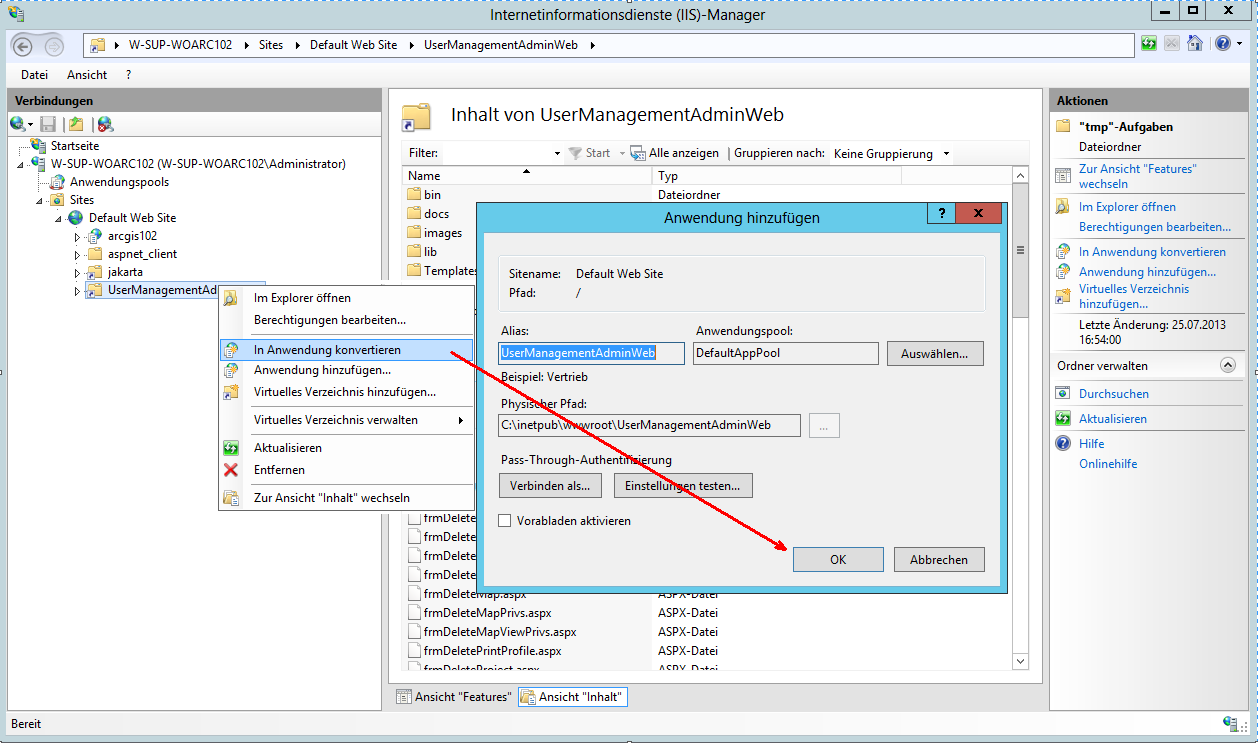 Virtuelles Verzeichnis in Anwendung konvertieren Virtuelles Verzeichnis in Anwendung konvertieren