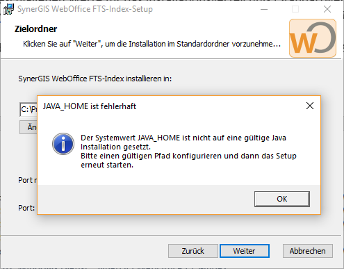 Installation von WebOffice FTS-Index misslingt wegen fehlendem JAVA_HOME