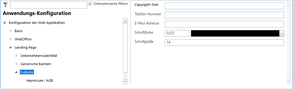 Konfiguration - Fußzeile der Landing Page