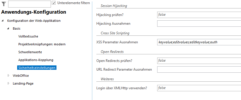 Konfiguration - Sicherheitseinstellungen
