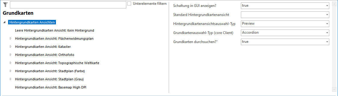 Konfiguration - Hintergrundkarten Ansichten