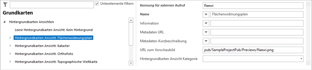 Konfiguration einer Hintergrundkarten Ansicht