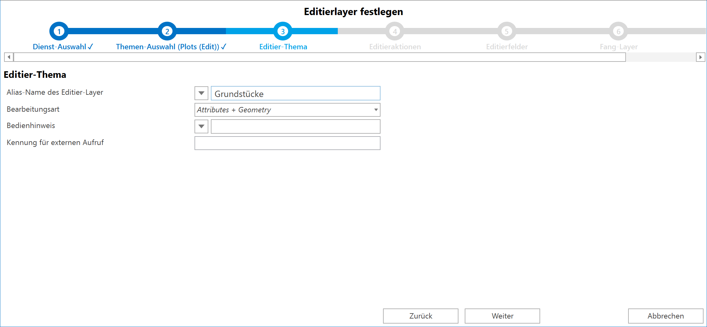 Wizard Editierlayer festlegen, Schritt 3