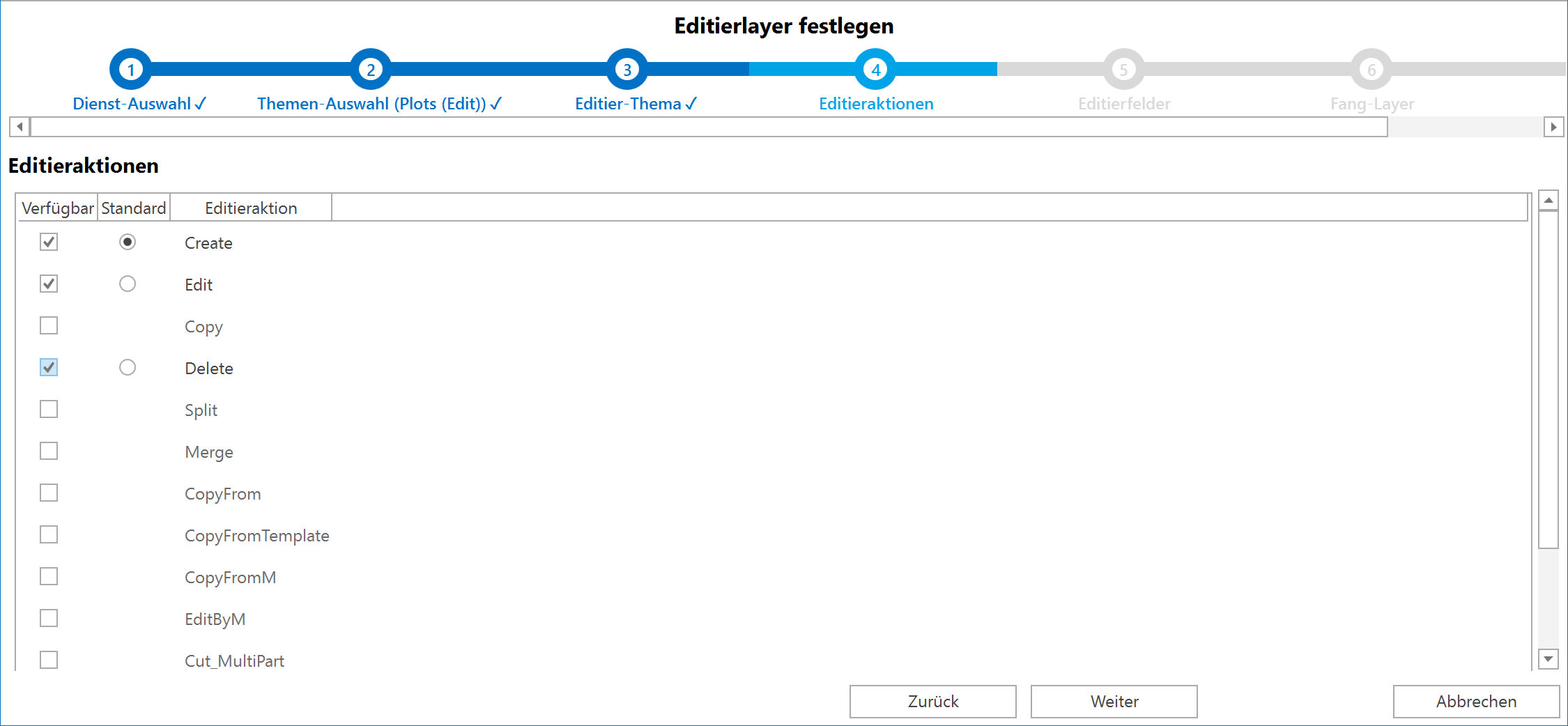 Wizard Editierlayer festlegen, Schritt 4