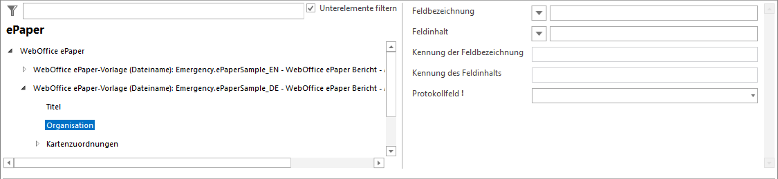 Konfiguration Bezeichnung der Organisation