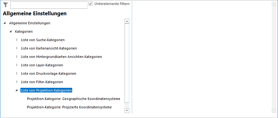Konfiguration - Liste von Projektion-Kategorien