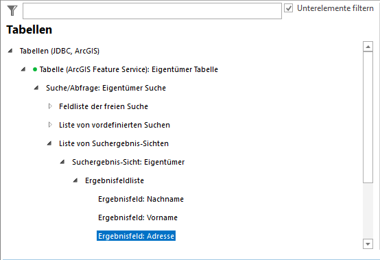 Ergebnisfeld der Zieltabelle