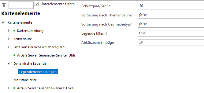 Globale Legendeneinstellungen in den Kartenelementen
