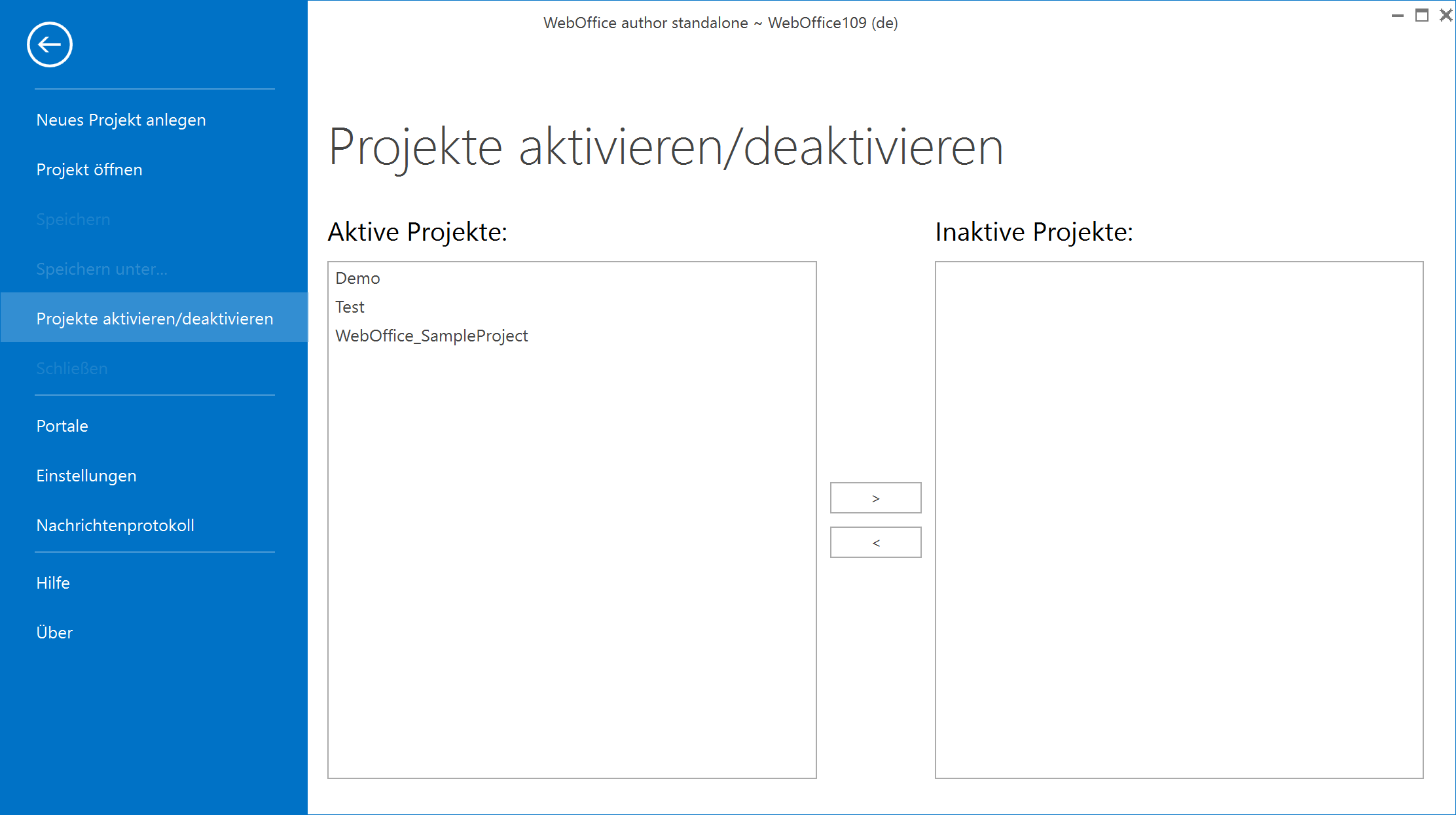 Projekte aktivieren/deaktivieren