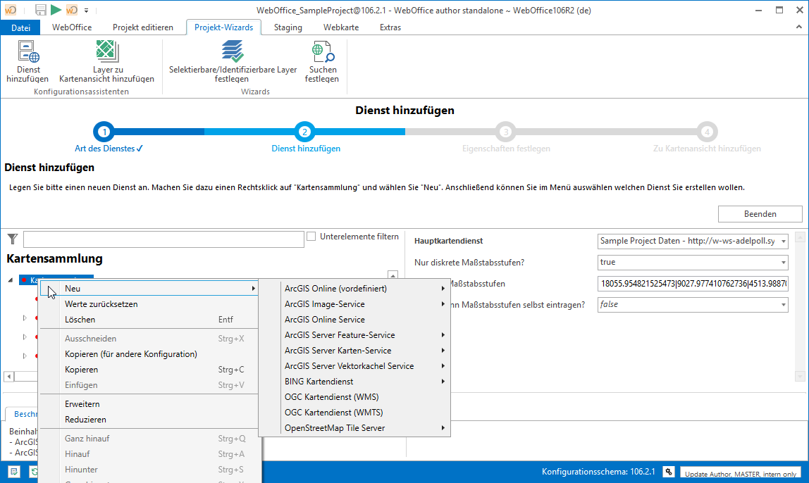 Auswahl des Kartendiensttypes