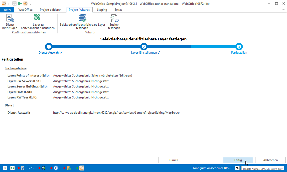 Wizard "Selektierbare/Identifizierbare Layer festlegen" - Fertigstellen