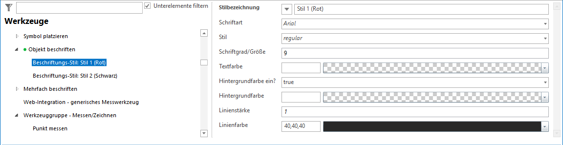 Beschriftungs-Stil beim Freien Beschriften - Konfiguration