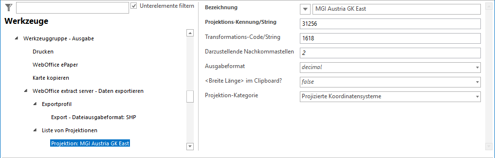 Projektion Konfiguration