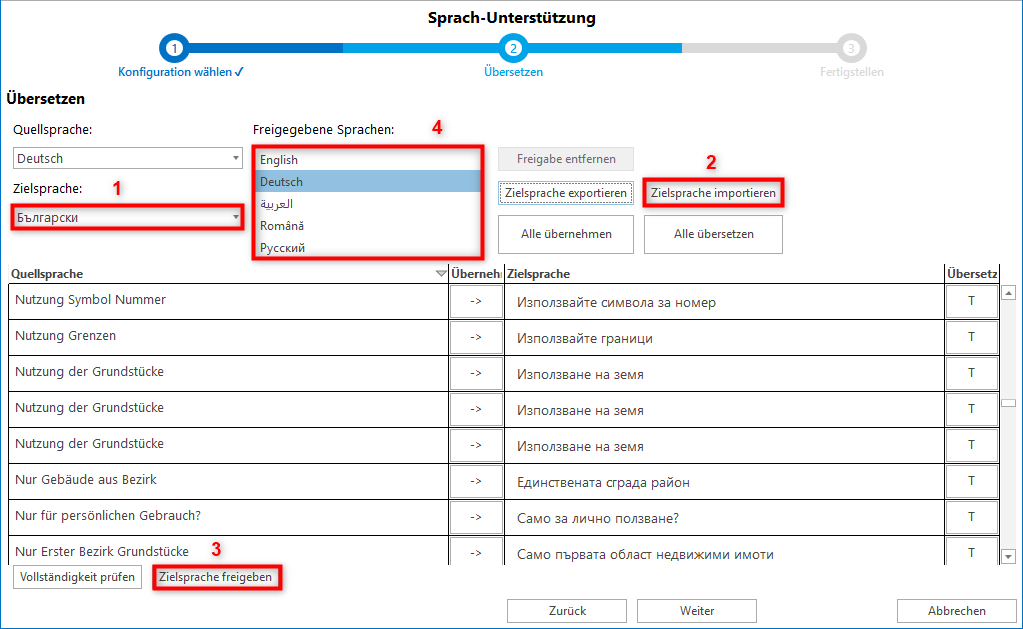 Importieren von sprachabhängigen Texten
