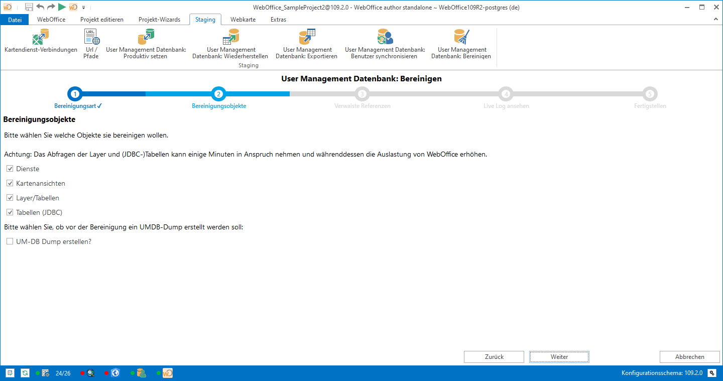 Auswahl der Bereinigungsobjekte 