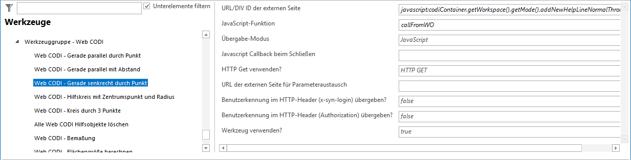 Konfiguration - Web CODI Gerade senkrecht durch Punkt