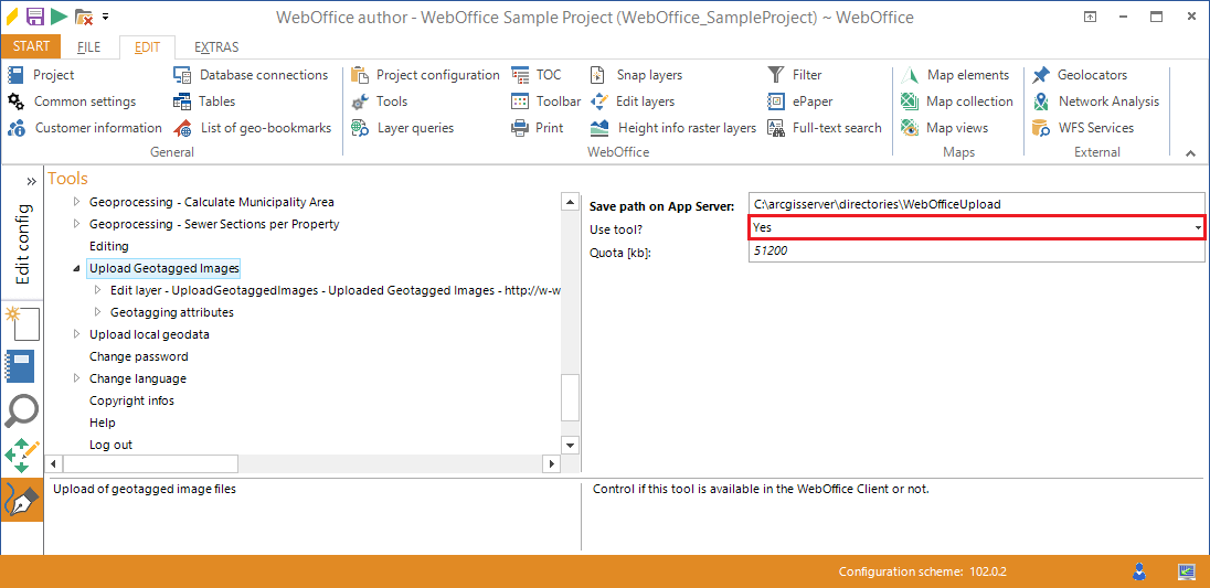 Activate the upload geotagged images tool in the WebOffice author