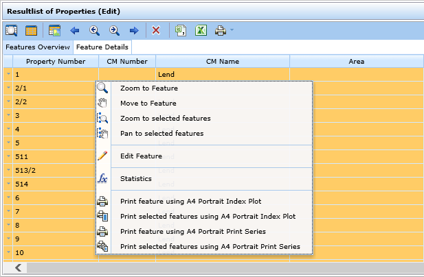 Search result context menu