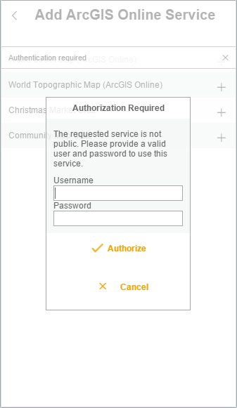 Authorization dialog for secured services in the WebOffice mobile client - phone mode Authorization dialog for secured services in the WebOffice mobile client - phone mode