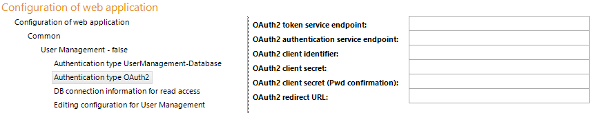 Authentication type OAuth2 configuration