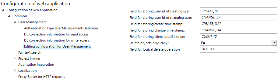 Editing configuration for user management configuration