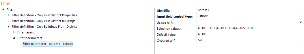 Filter parameter configuration