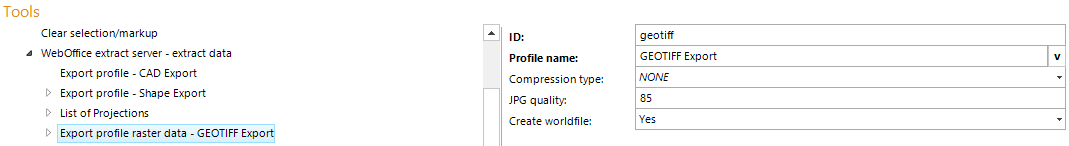 Export profile raster data configuration