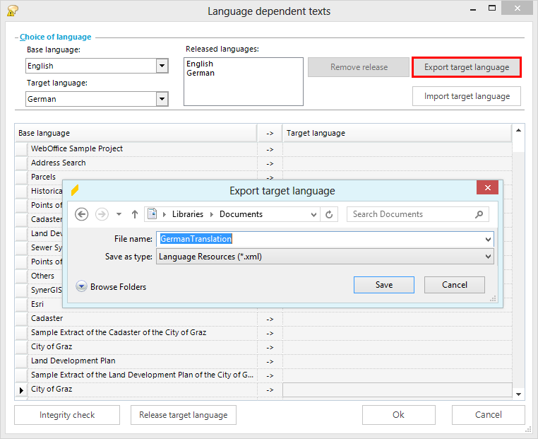 Export target language Export target language