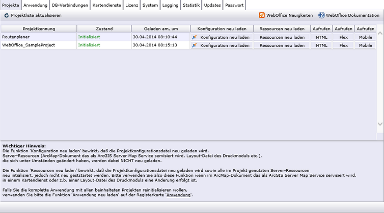 SynAdmin mit dem geöffneten Projekte Tab