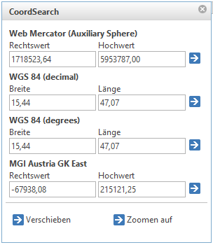 Werkzeugformular von Zoom auf Position im WebOffice core Client - mehrere Koordinatensysteme
