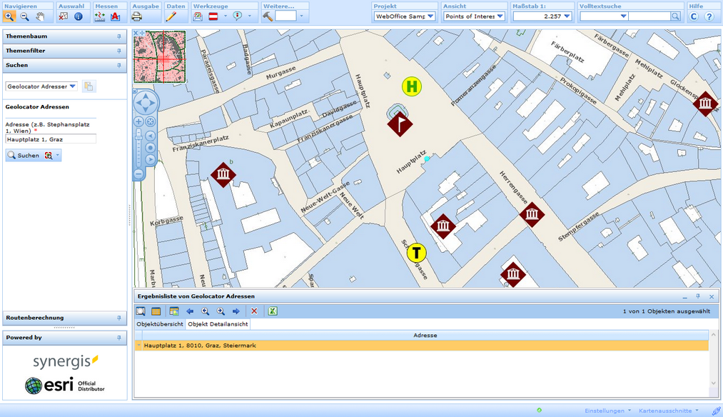 Eingabe einer Adresse in die Geolocator Suche